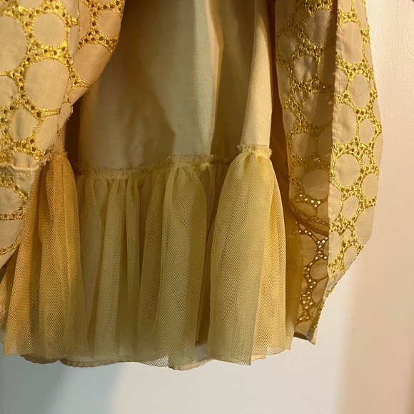 Sweet Heart Rose girls dress in 4T.  Golden yellow with a honeycomb design. - Picture 3 of 5